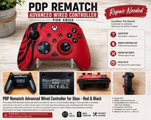 PDP Rematch Advanced Wired Xbox Controller Red/Black – For Parts or Repair